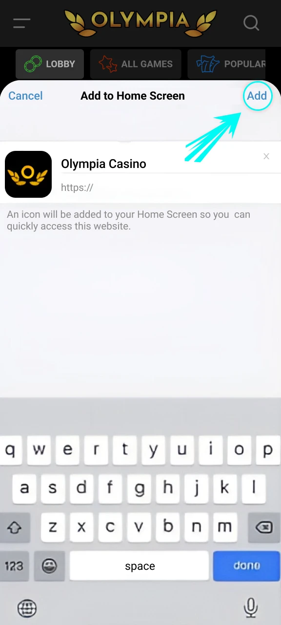 Confirm the Olympia App installation to begin your mobile betting.