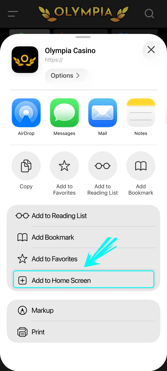 Add the Olympia App to your Home Screen for instant access.