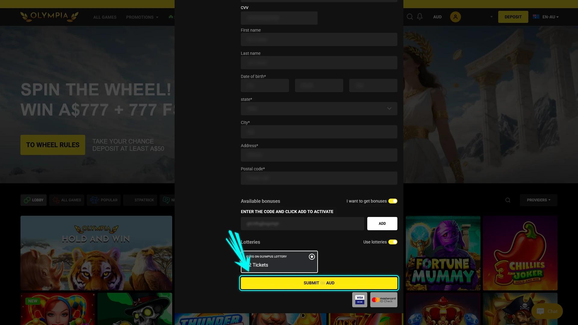 Activate Your Bonus at Olympia and start placing sports bets.