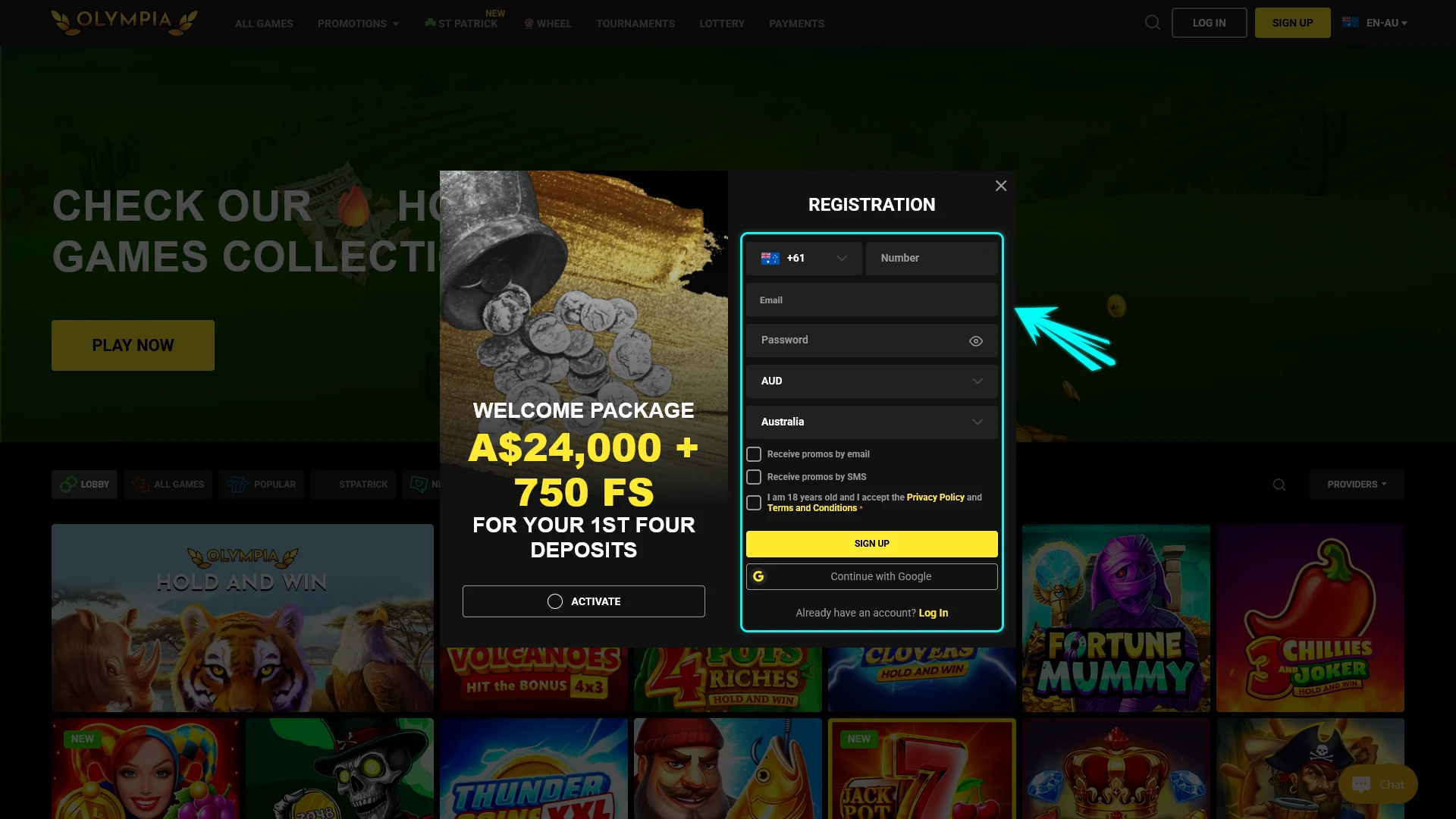 Create Your Account at Olympia to begin your betting journey.