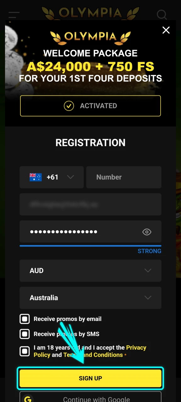 Verify your Olympia App registration to activate your personal profile.
