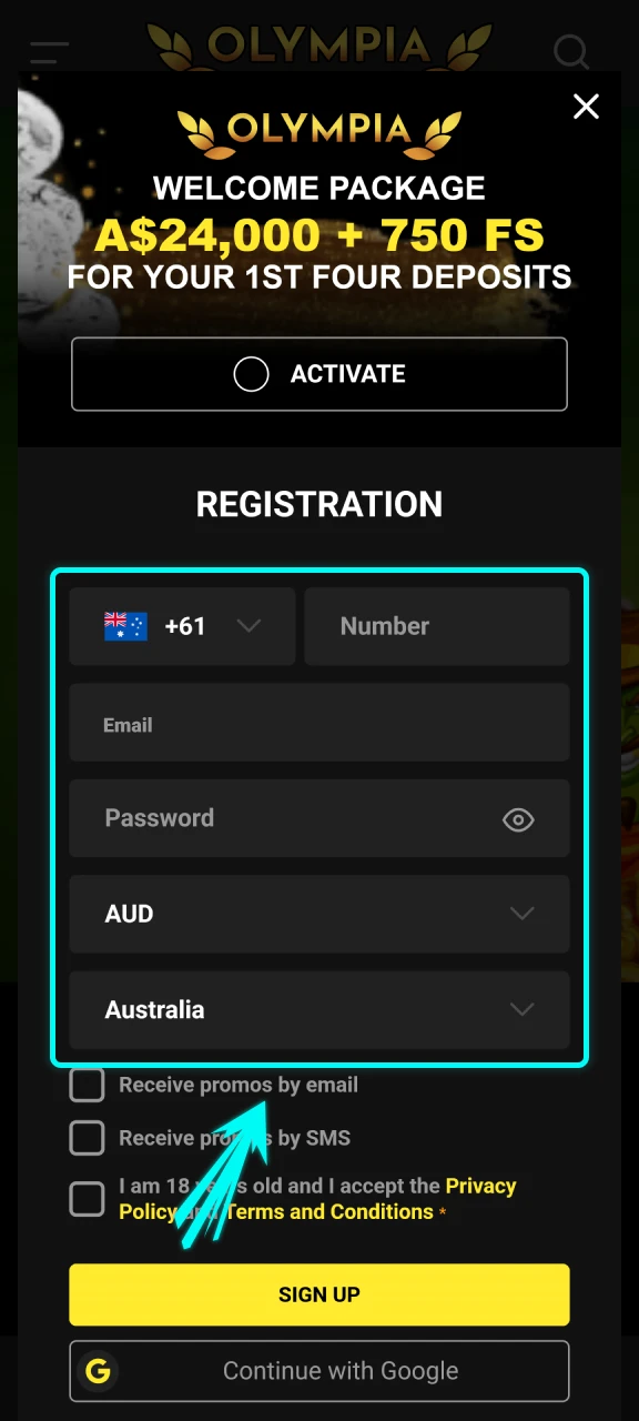 Provide your registration info within the Olympia App to play.