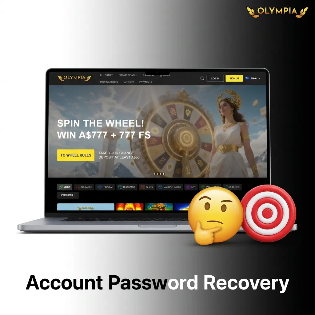 Olympia account password recovery steps showing forgot password process, email verification, and reset instructions