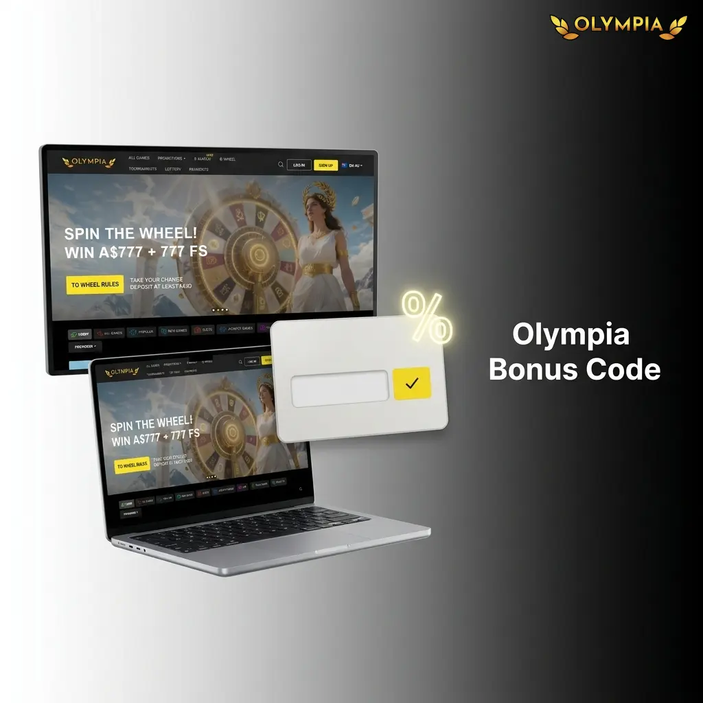 Olympia Casino bonus promo codes for Australian players showing deposit match and free spin offers