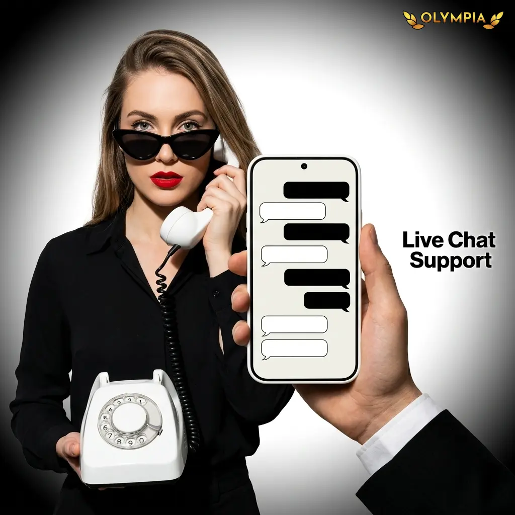 Olympia live chat support available 24/7 via website and app for account, bonus, and payment queries